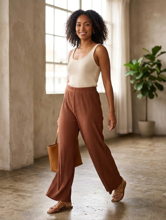 Uniqlo Pants - Uniqlo Ribbed Wide Leg Drawstring Waist Pants